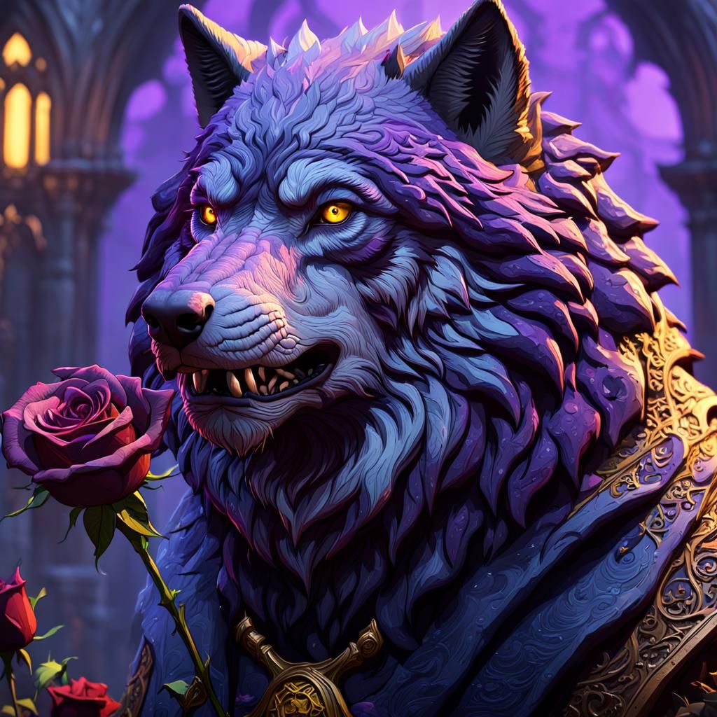 Wolf Protecting Rose: Dark Fantasy Concept Art
