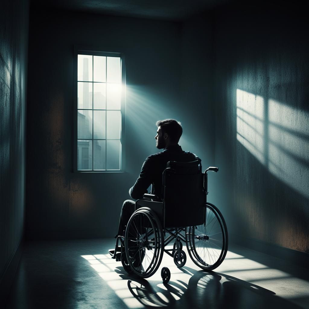 Man in Wheelchair: Cinematic Film Still