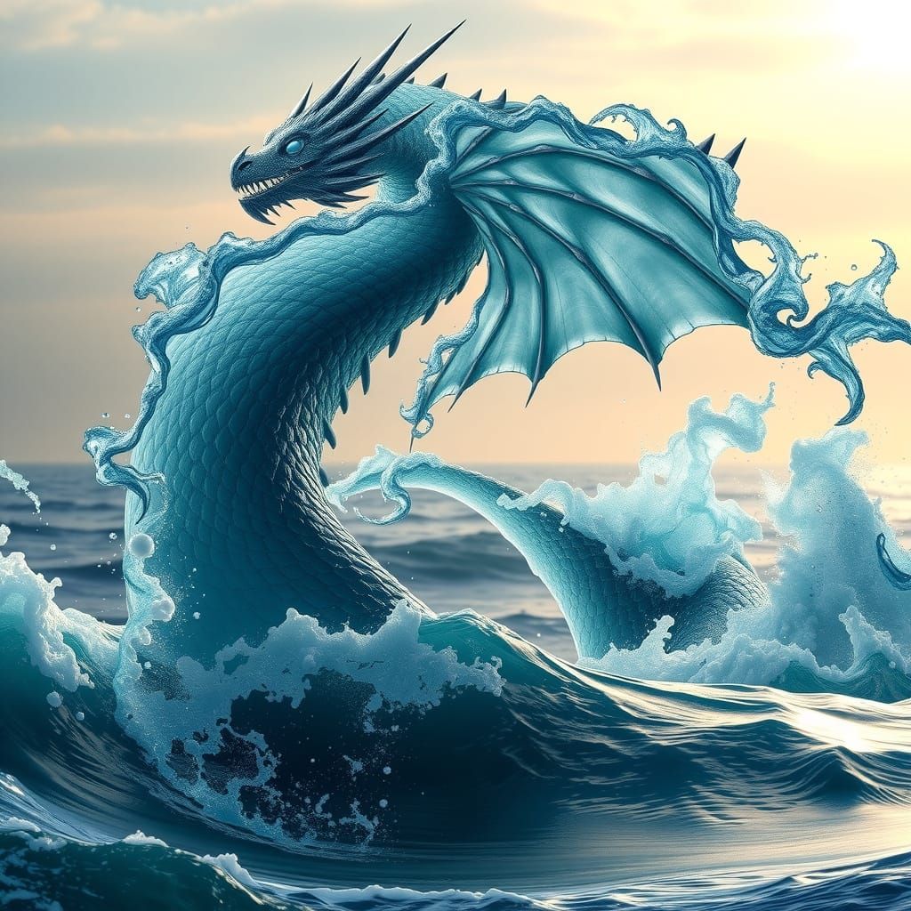 Ocean Water Dragon Emerges in Photorealistic Scene