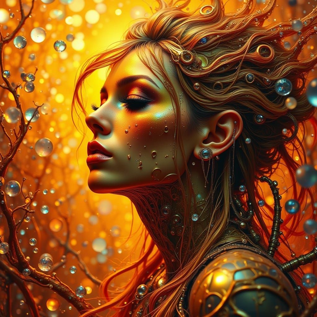 Cyberpunk Fae Goddess in Warm Copper Armor