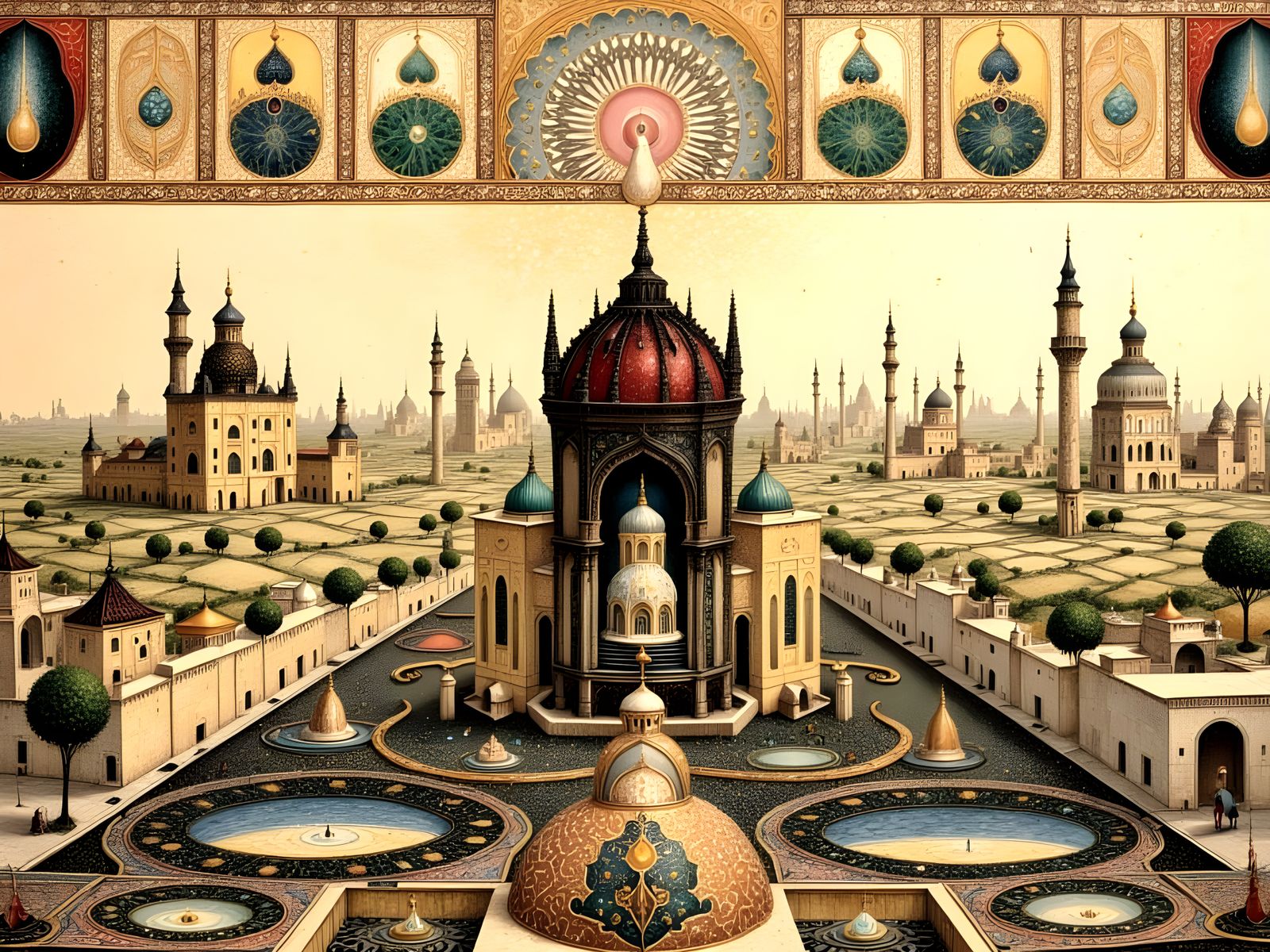 Surreal Renaissance Mosaic Temple in Vibrant Colors