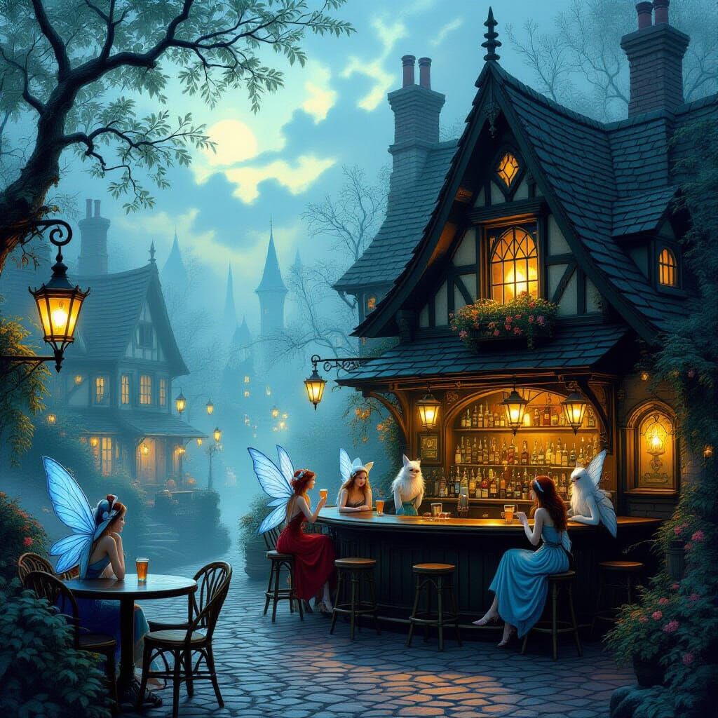 Fairies at the Enchanted Pixie Pub in Magic Realism