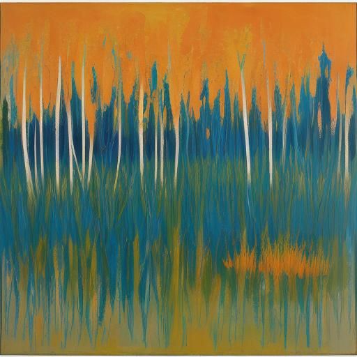 Abstract Expressionist Lagoon at Dawn with Ducks