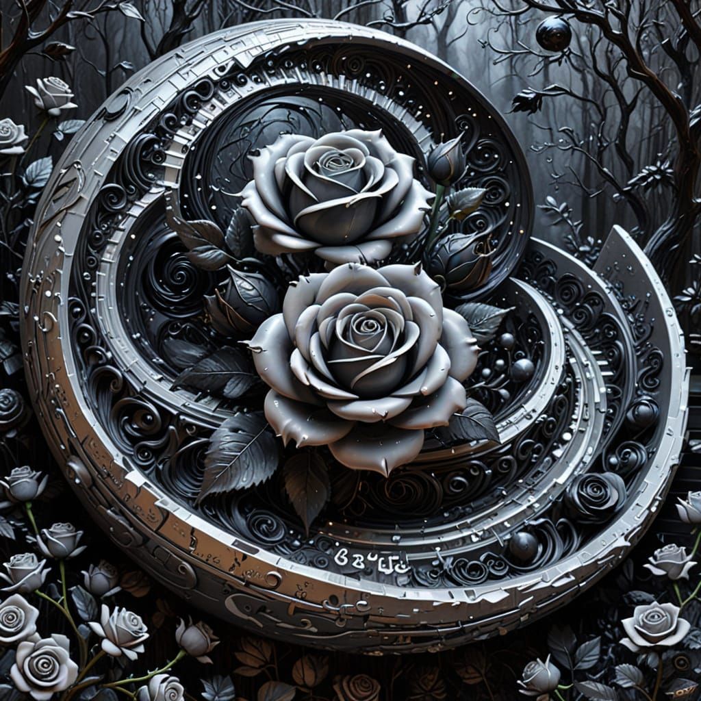 Impasto Roses Swirl into Vortex on Stairway