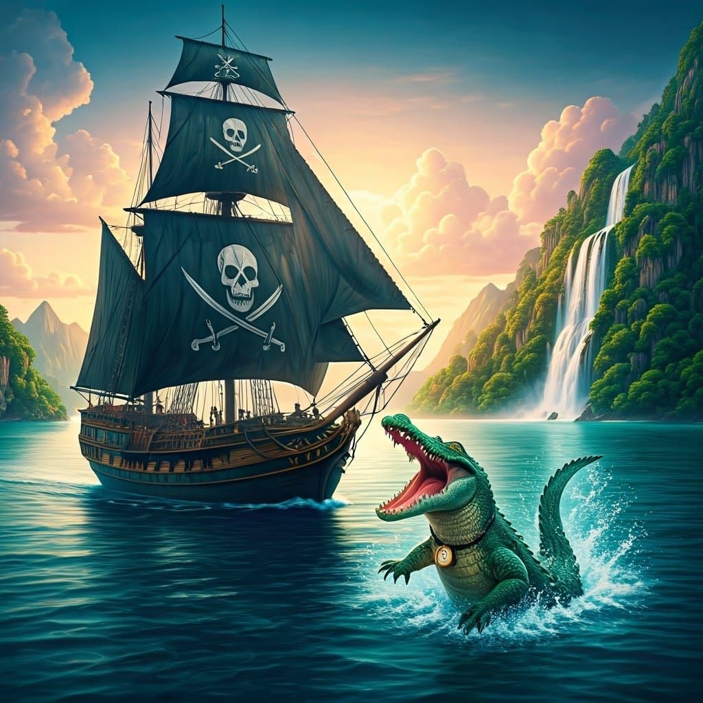 Captain Hook and Tick-Tock, the crocodile