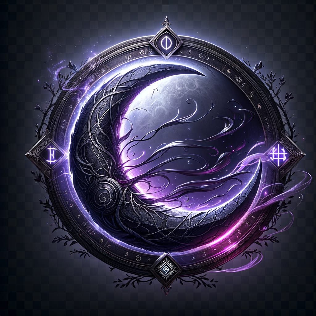 Gothic Gamer Badge with Glowing Moon and Silver Light