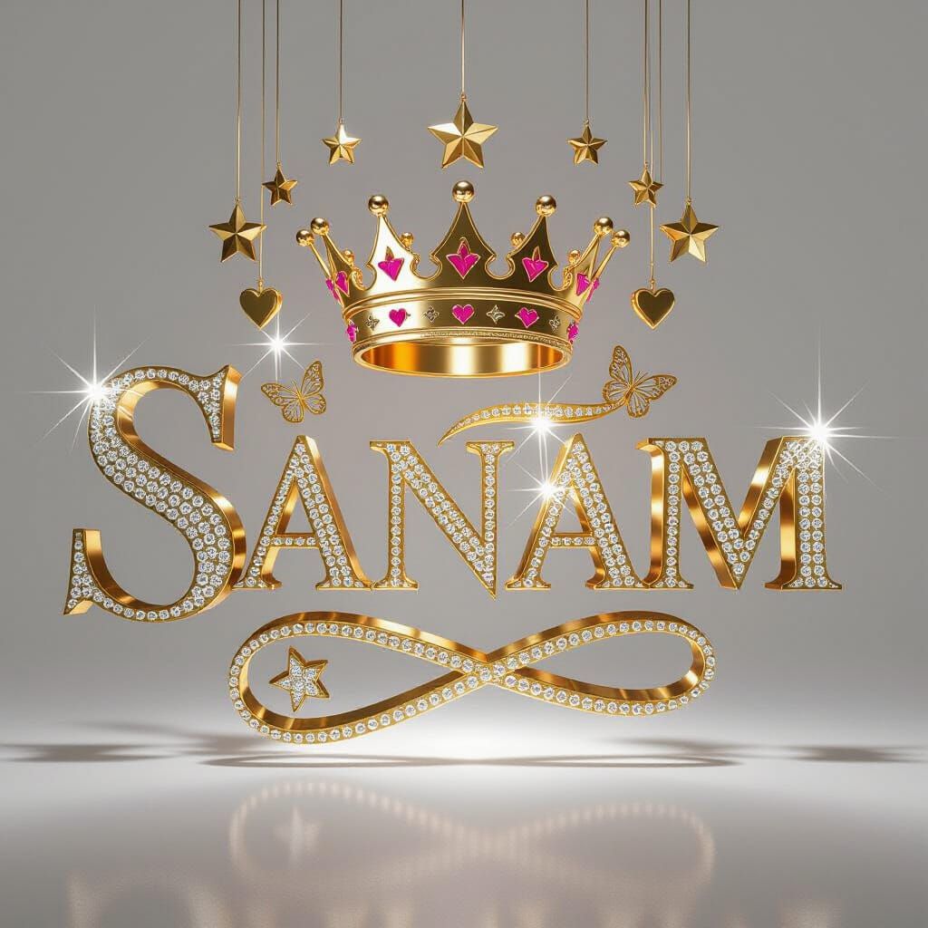 Luxurious Sanam Logo 3D Render with Crown