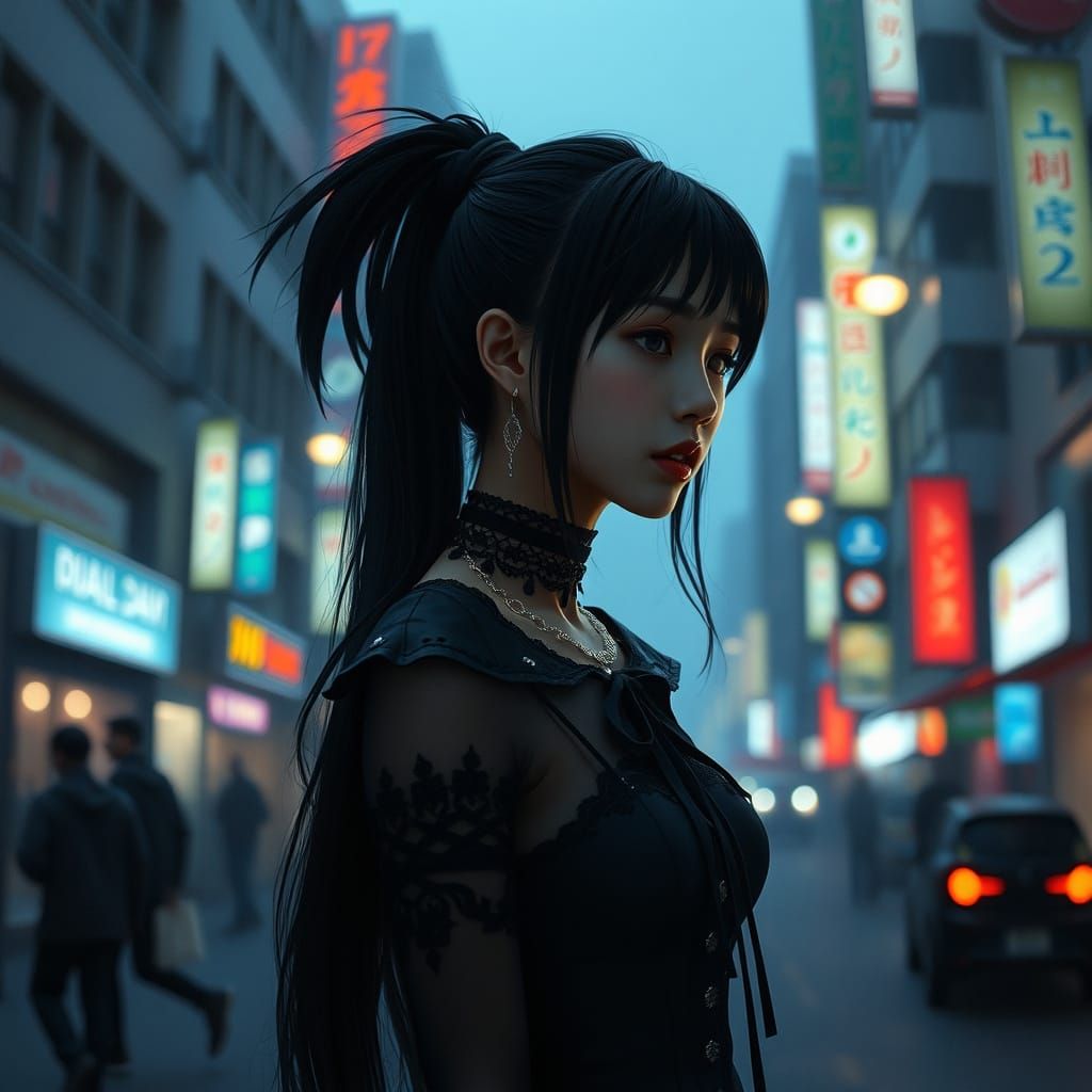 Goth Girl in Cityscape: Digital Matte Painting