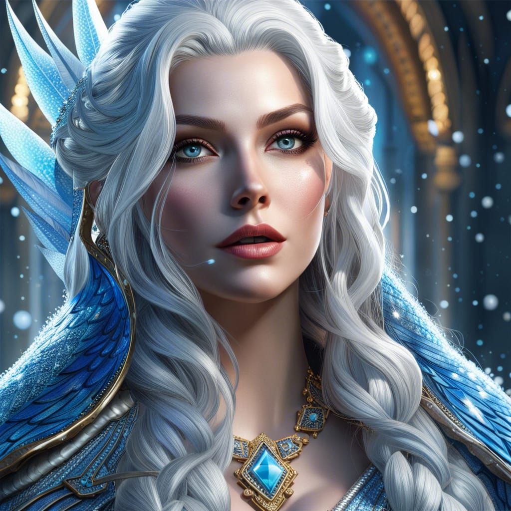 Ice Sorceress Portrait in Hyperrealistic Splash Art
