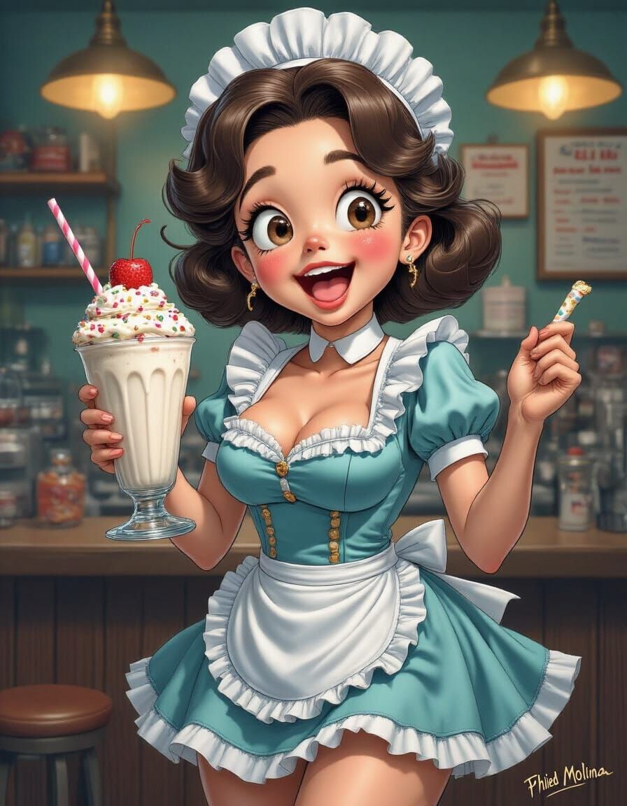 Excited Gen-Z Milkshake Maid, Photorealistic Digital Art