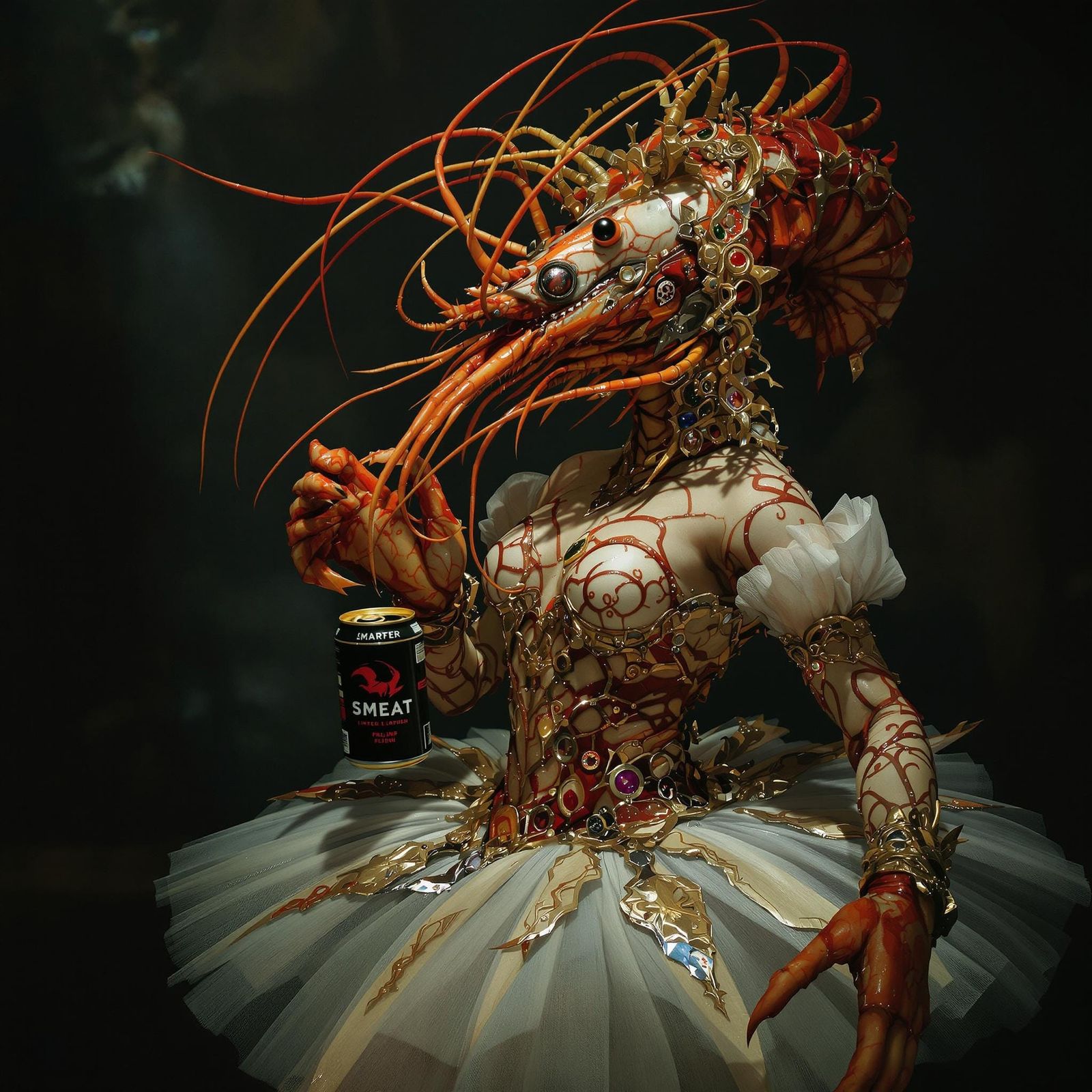 Crustacean Ballerina Hybrid Portrait in Dark Fantasy Style