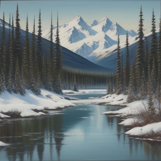 Alaskan wilderness landscape, oil on linen, Kylie Manning