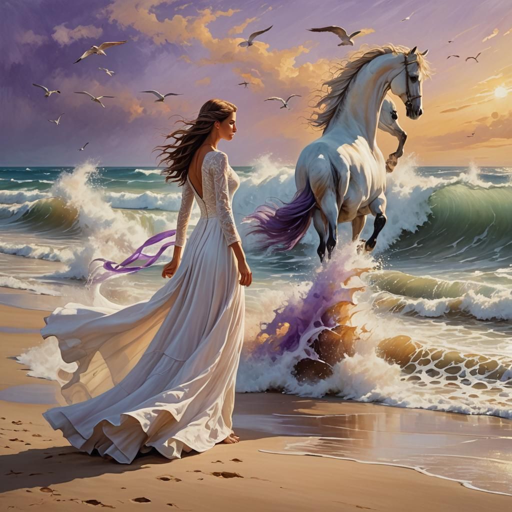 Fantasy Beach Scene with Woman and Horse