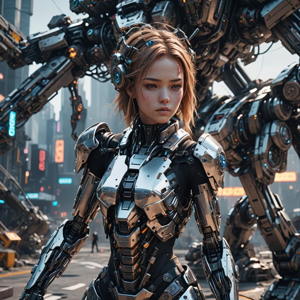 Girl Glitching in Cyberpunk World: Sci-Fi Art