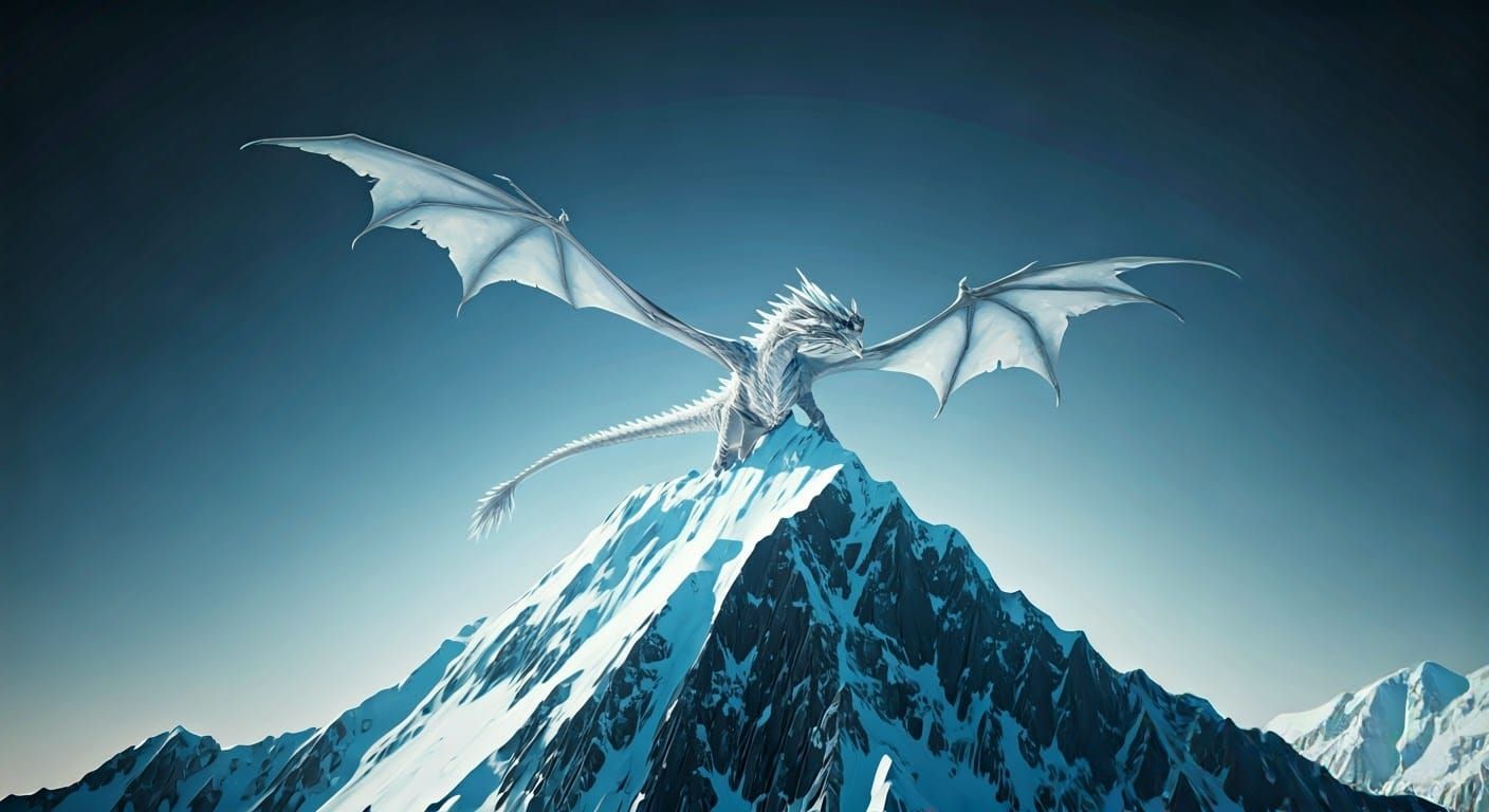 Frost Dragon Over Frozen Mountain in Hyperrealism