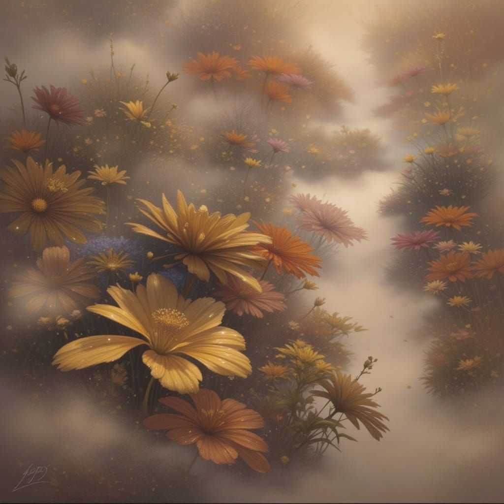 Vibrant Wildflowers Emerge from Ethereal Mist in Watercolor ...