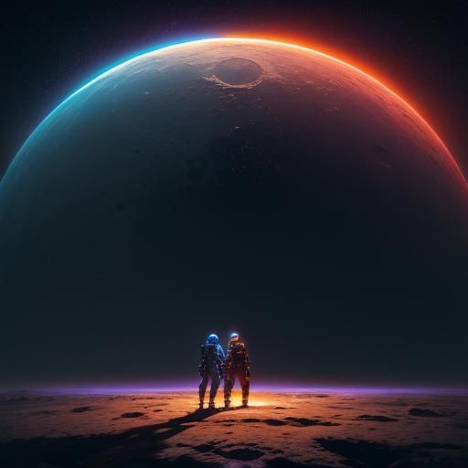 Astronauts on Moon Gaze at Crystalline Structure