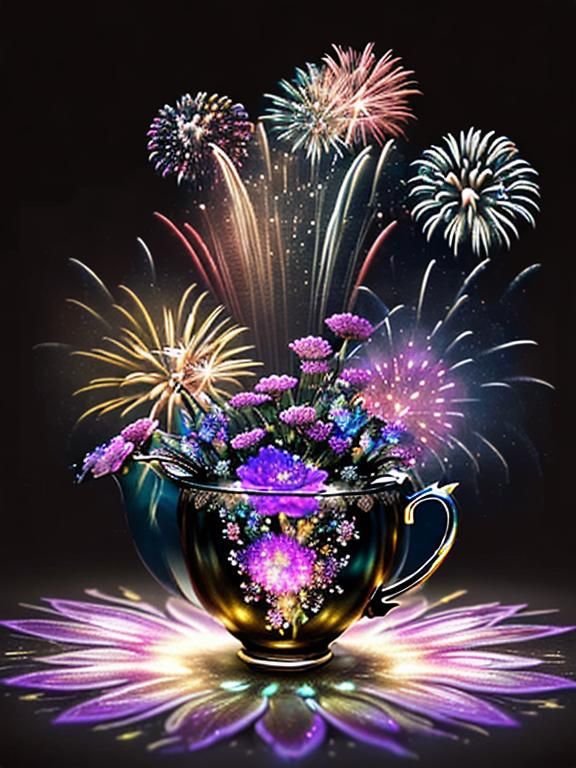 Luminous Flower Garden Inside Glass Teacup