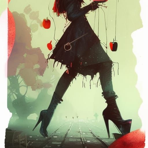 Confident Witch with Apples, Fantastical Watercolor Style