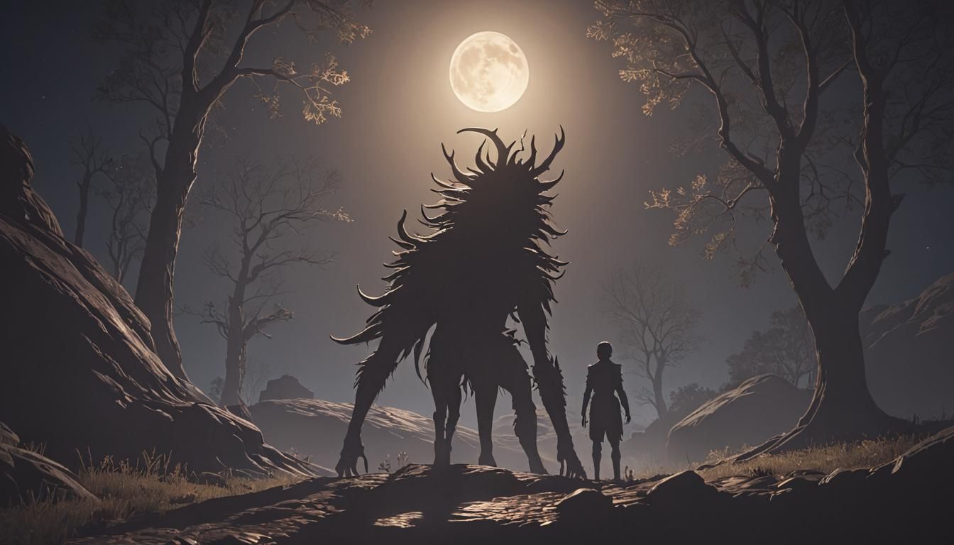 Moonlit Shadow Watcher in Romantic Digital Art