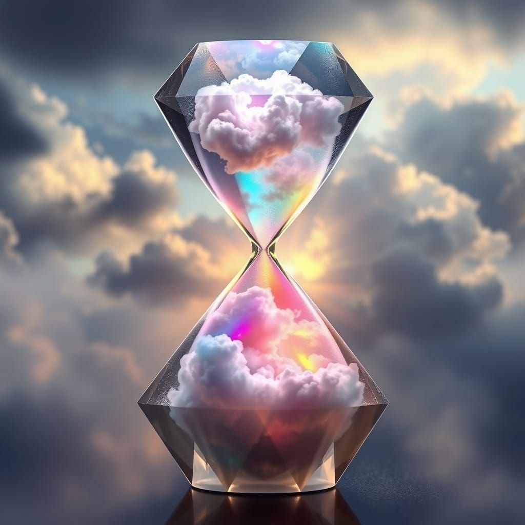 Ethereal Hourglass Radiates Magic with Swirling Clouds