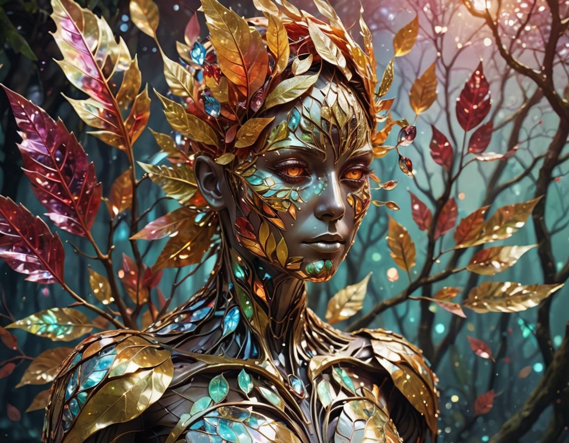 Holographic Autumn Leaf Humanoid Casting Spell