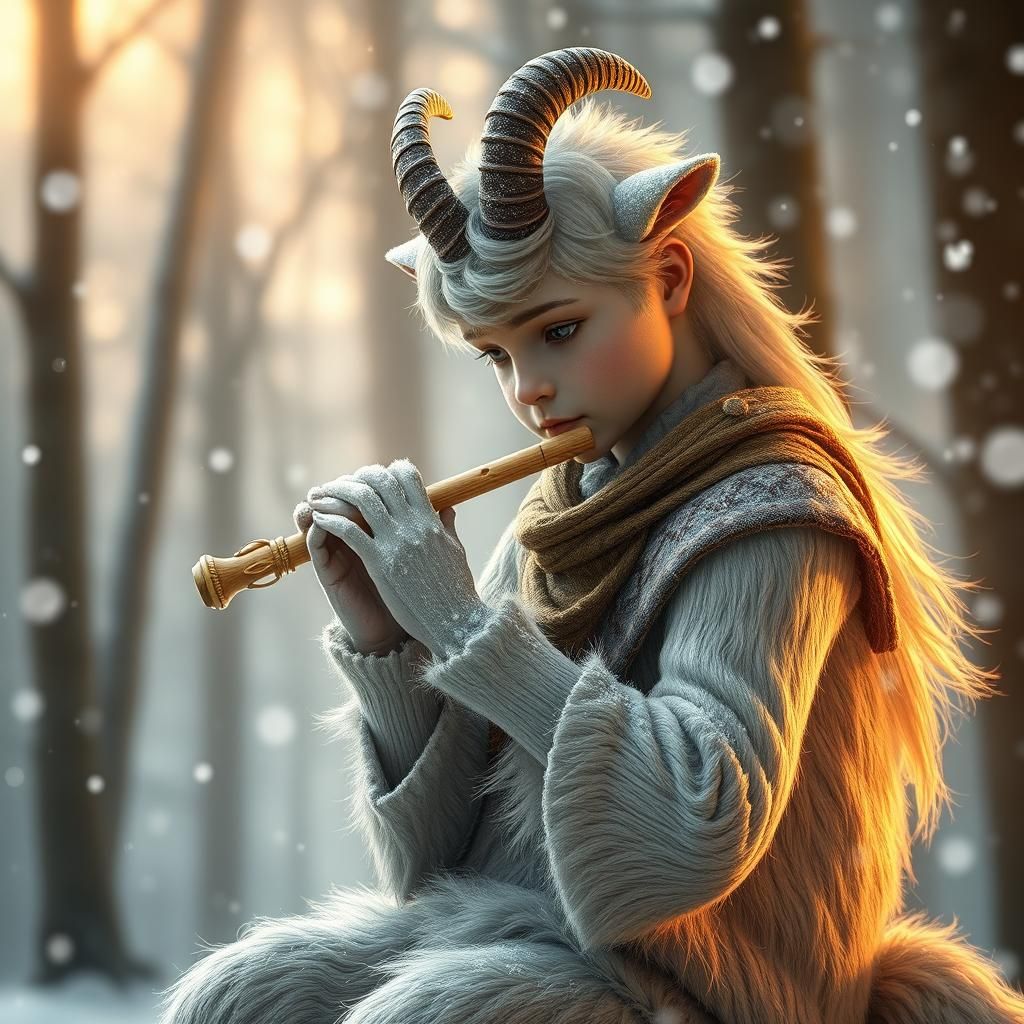 Mythical Centaur Boy in Winter Forest