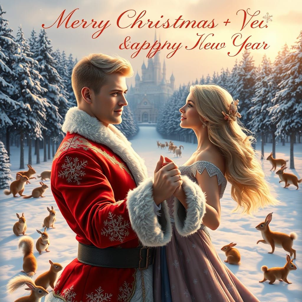 Chiseled Santa Dances with Blonde Beauty in Winter Wonderlan...