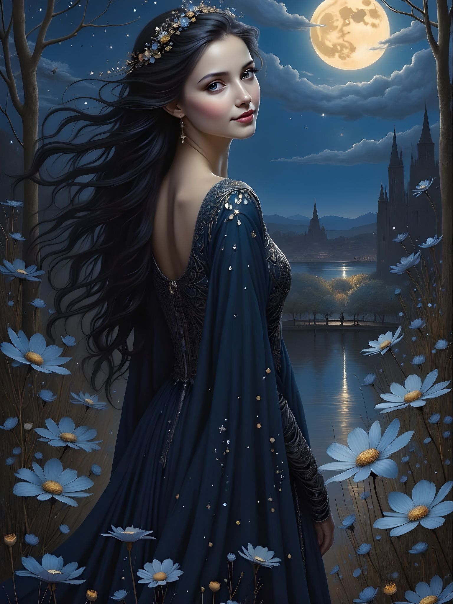 Gothic Norse Goddess in Waxing Moonlight