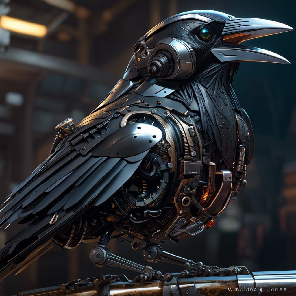 Hyperrealistic Robotic Crow Art, Trending on Artstation