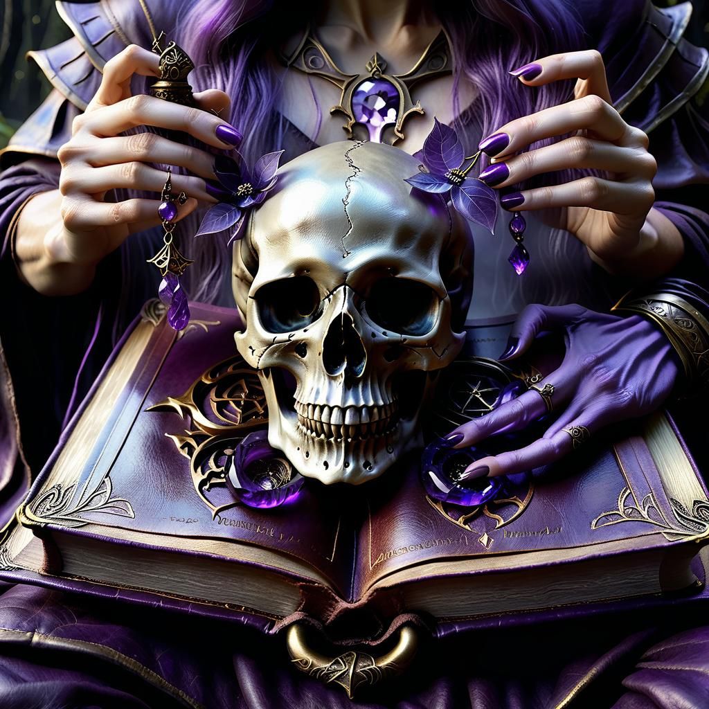 Mystical Spellbook with Skull in Dark Fantasy Style
