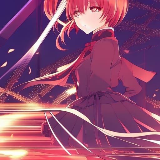 Anime Style Redhead Girl in Short Skirt