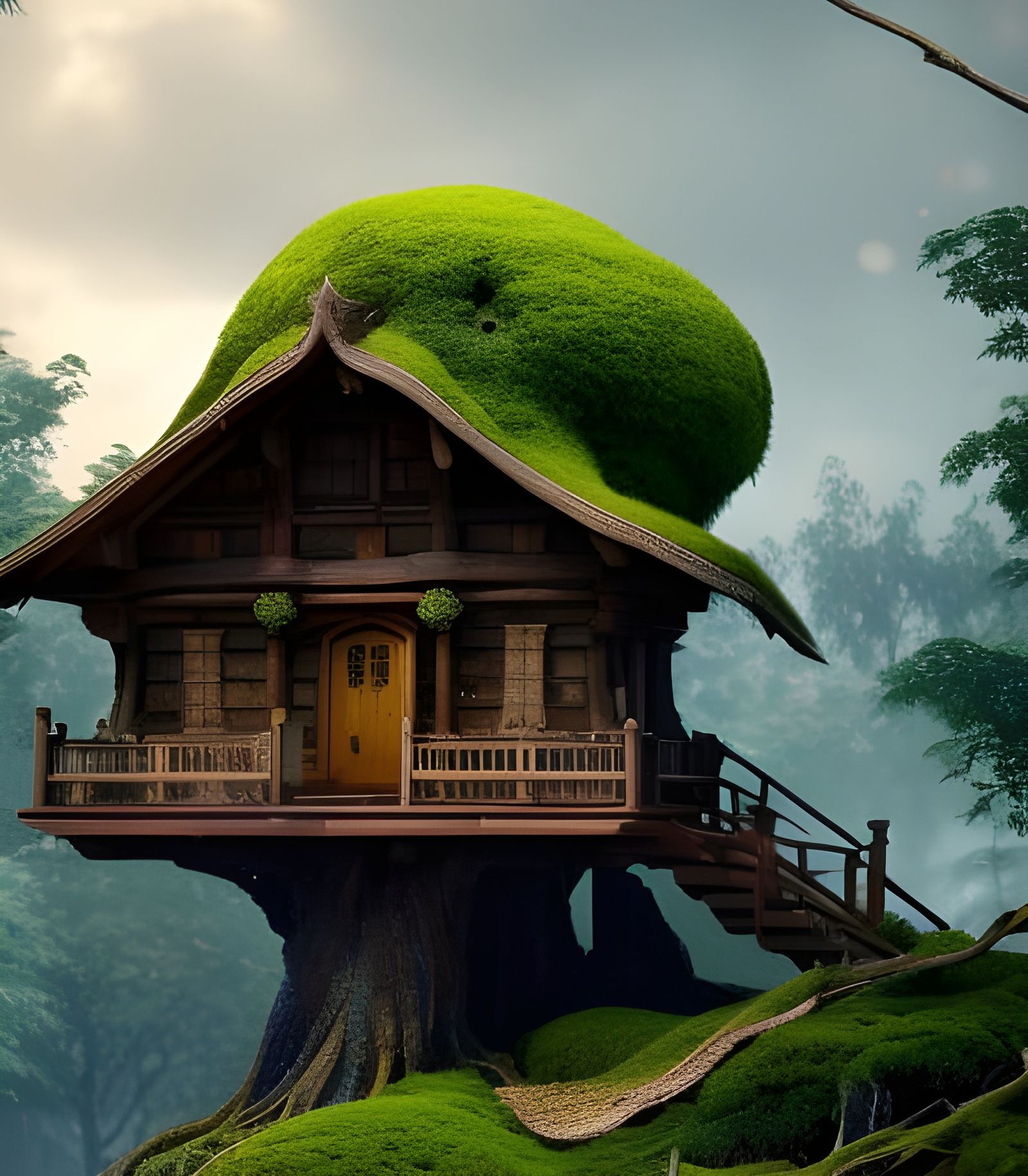 Enchanted Mossy Treehouse in Magical World, Splash Art