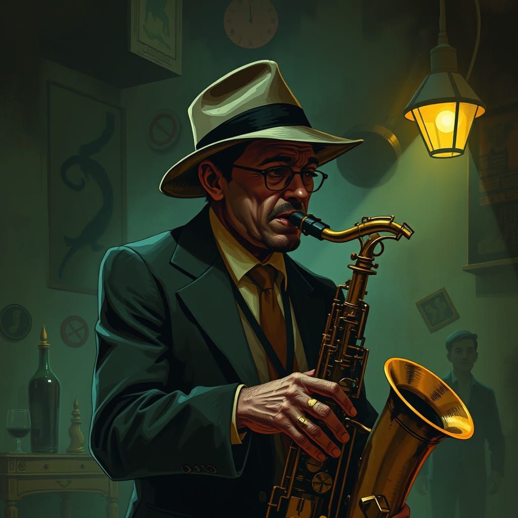 Jazz Musician's Smoky Speakeasy Secret: Film Noir Style