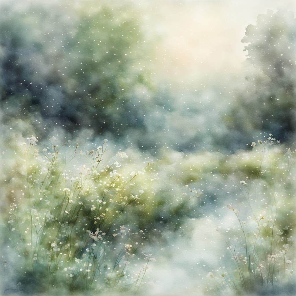Ethereal Watercolor Meadow on a Cold Day