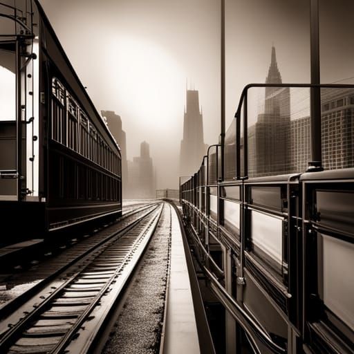 Futuristic Railway in 1920s Chicago Fog