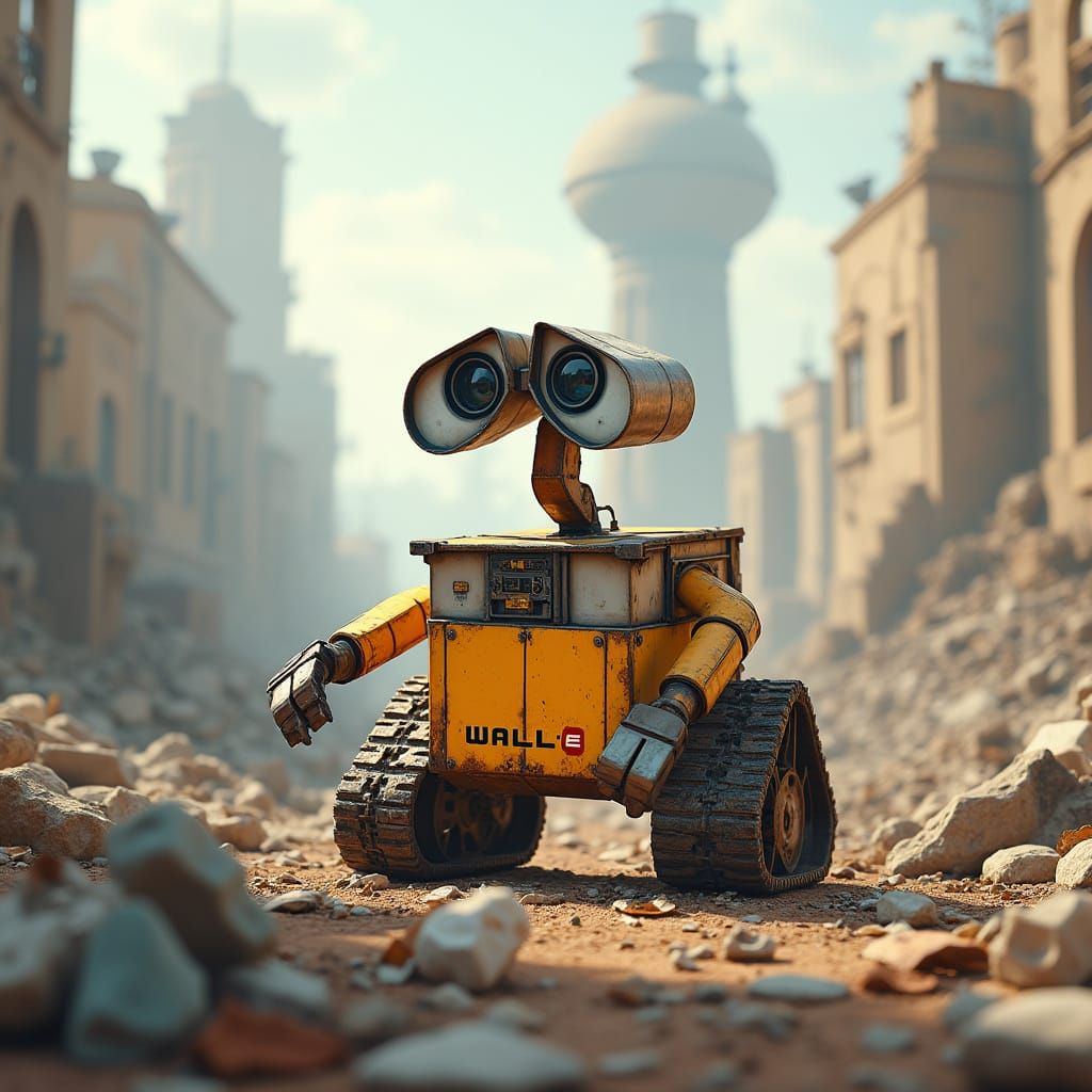 Wall-E in Post-Apocalyptic Landscape, Pixar Style