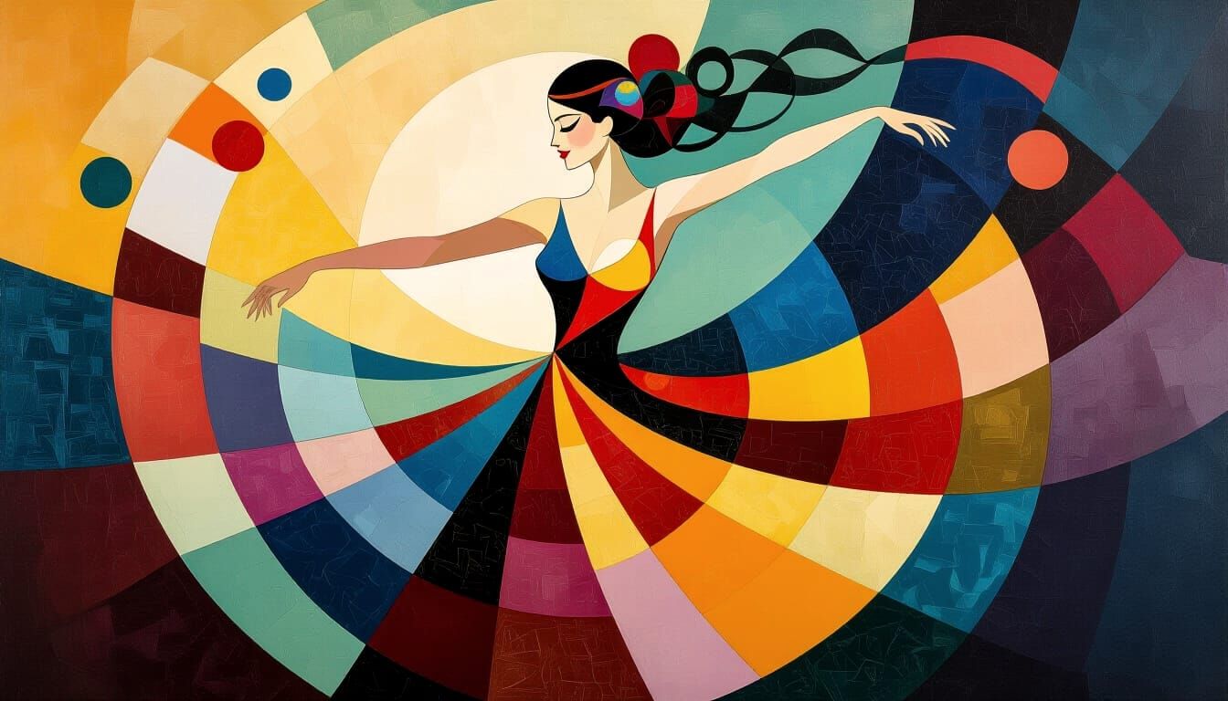 Abstract Dancer Portrait in Deep Jewel Tones