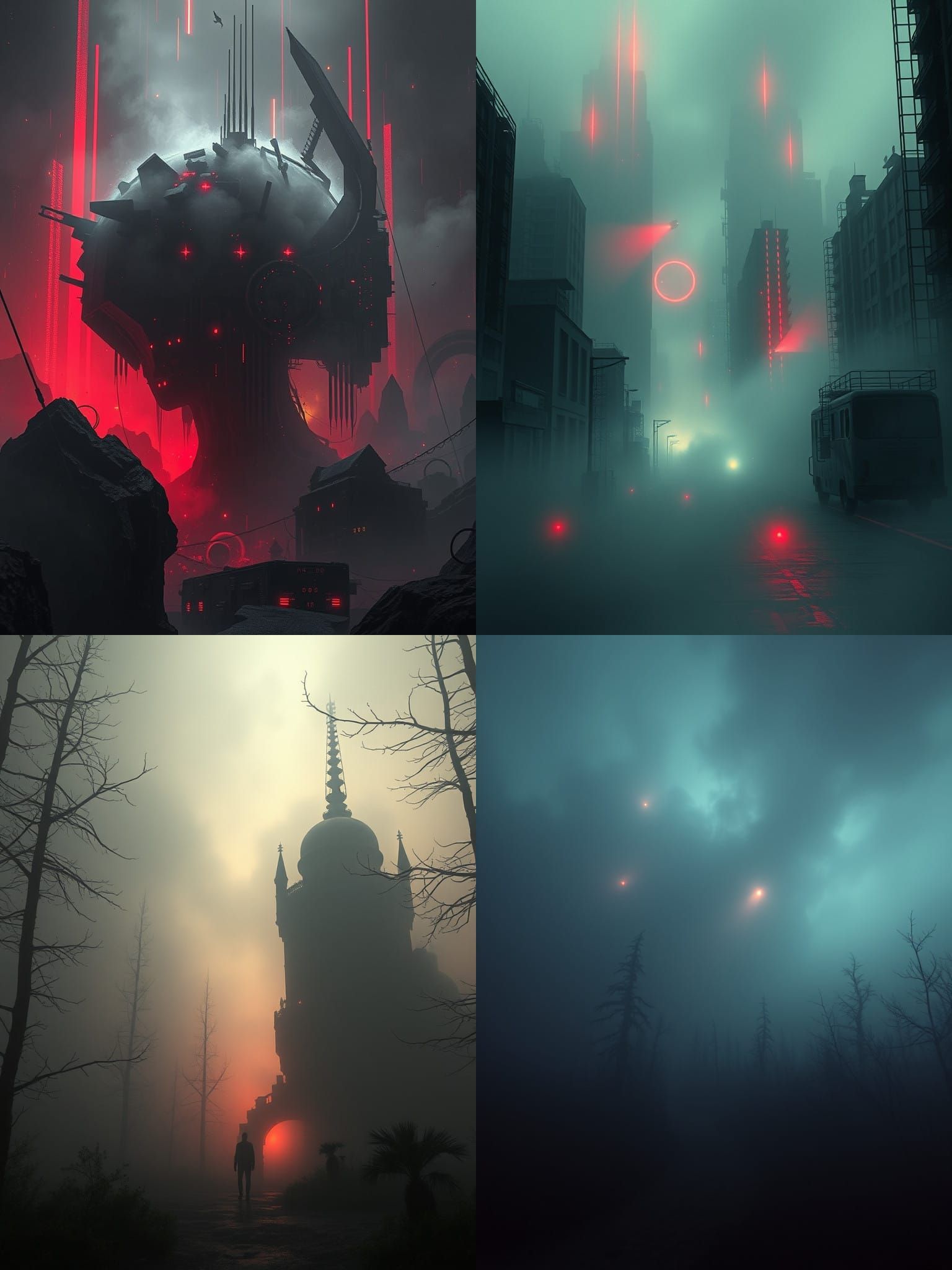 Eerie Retrofuturistic Mind in Digital Illustration