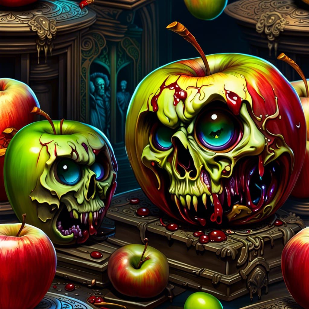 Melting Zombie Apple in Haunted Mansion, Digital Art