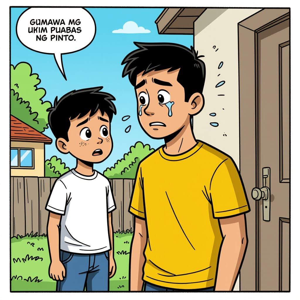 Sad Boy Crying as He Leaves Home in Comic Style