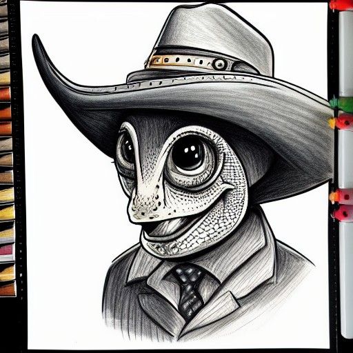 Lizard in Cowboy Hat: Watercolor Character Portrait