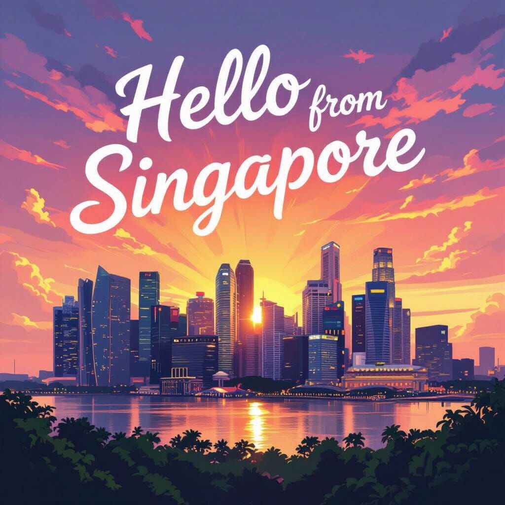 Colorful Singapore Sunrise with Hello Message