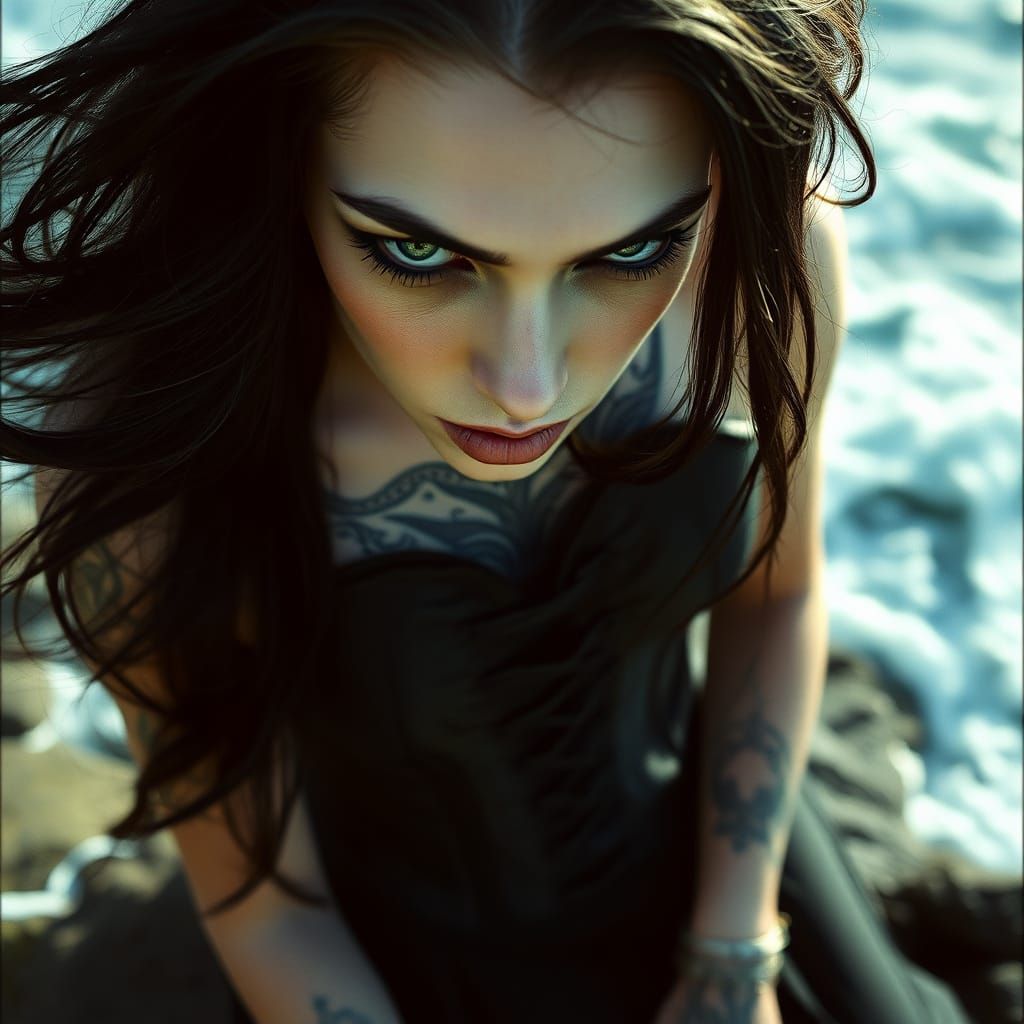 Irish Witch with Green Eyes and Raven