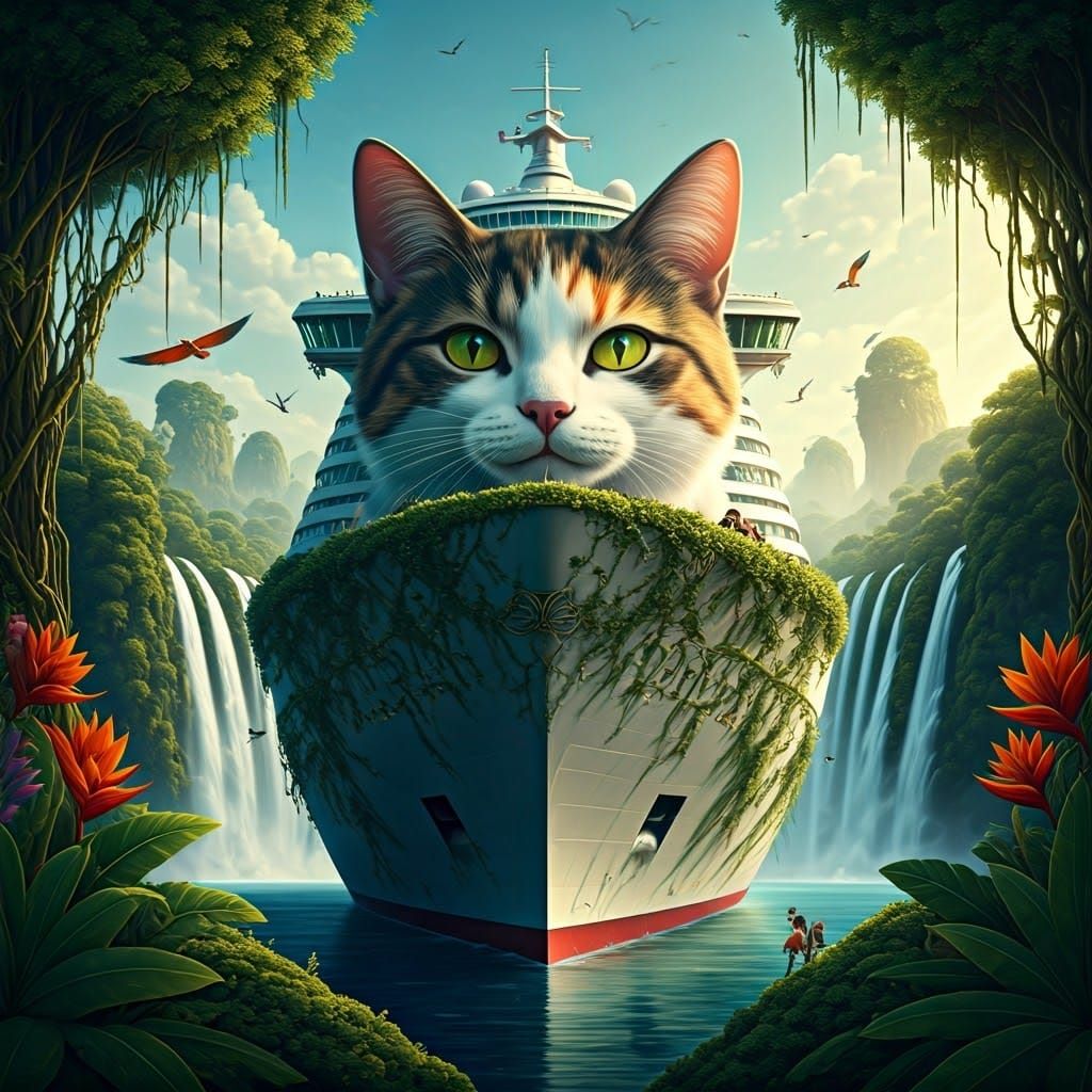 Cruise Ship Jungle Paradise in Dreamlike Style