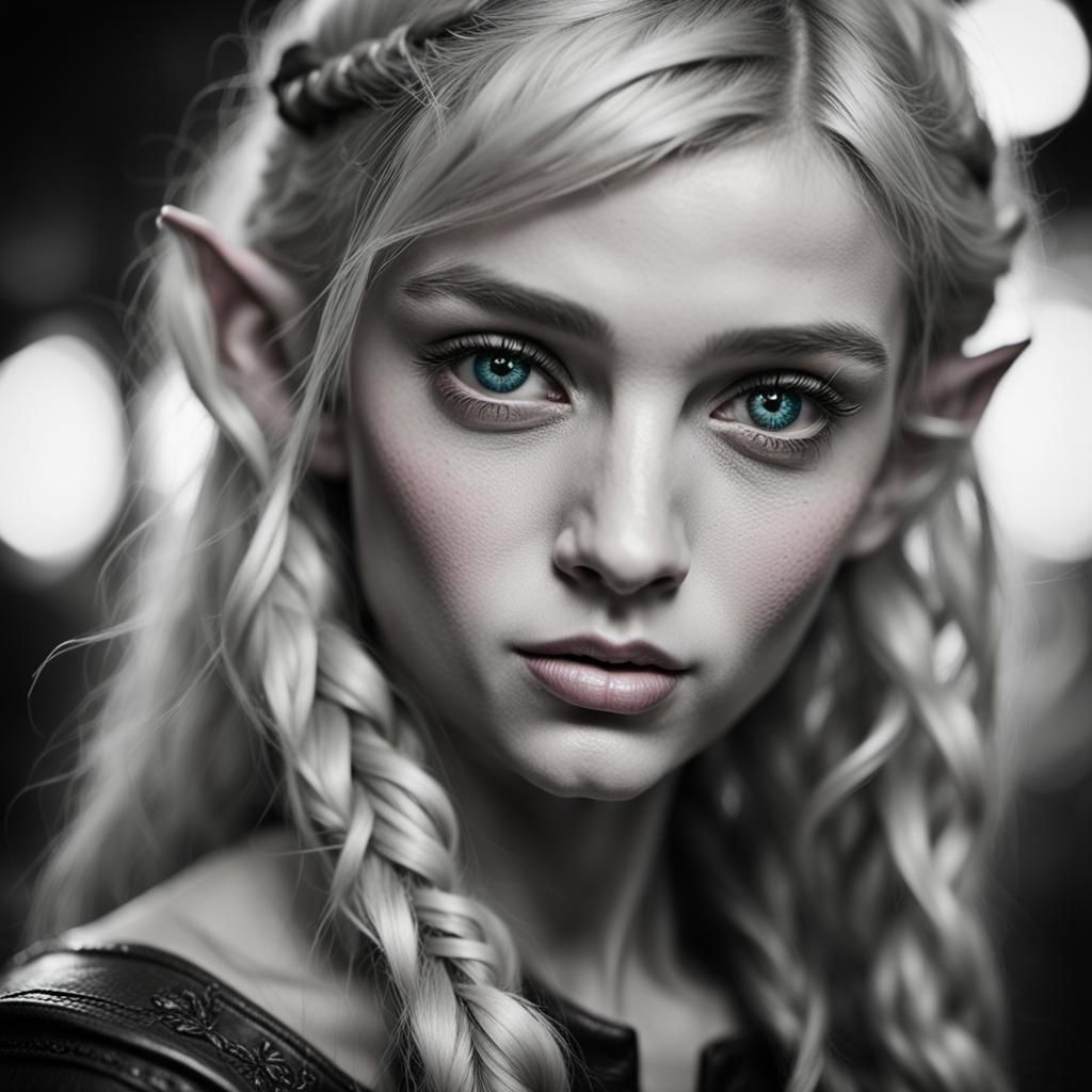 Flirty Elf Portrait in Black and White