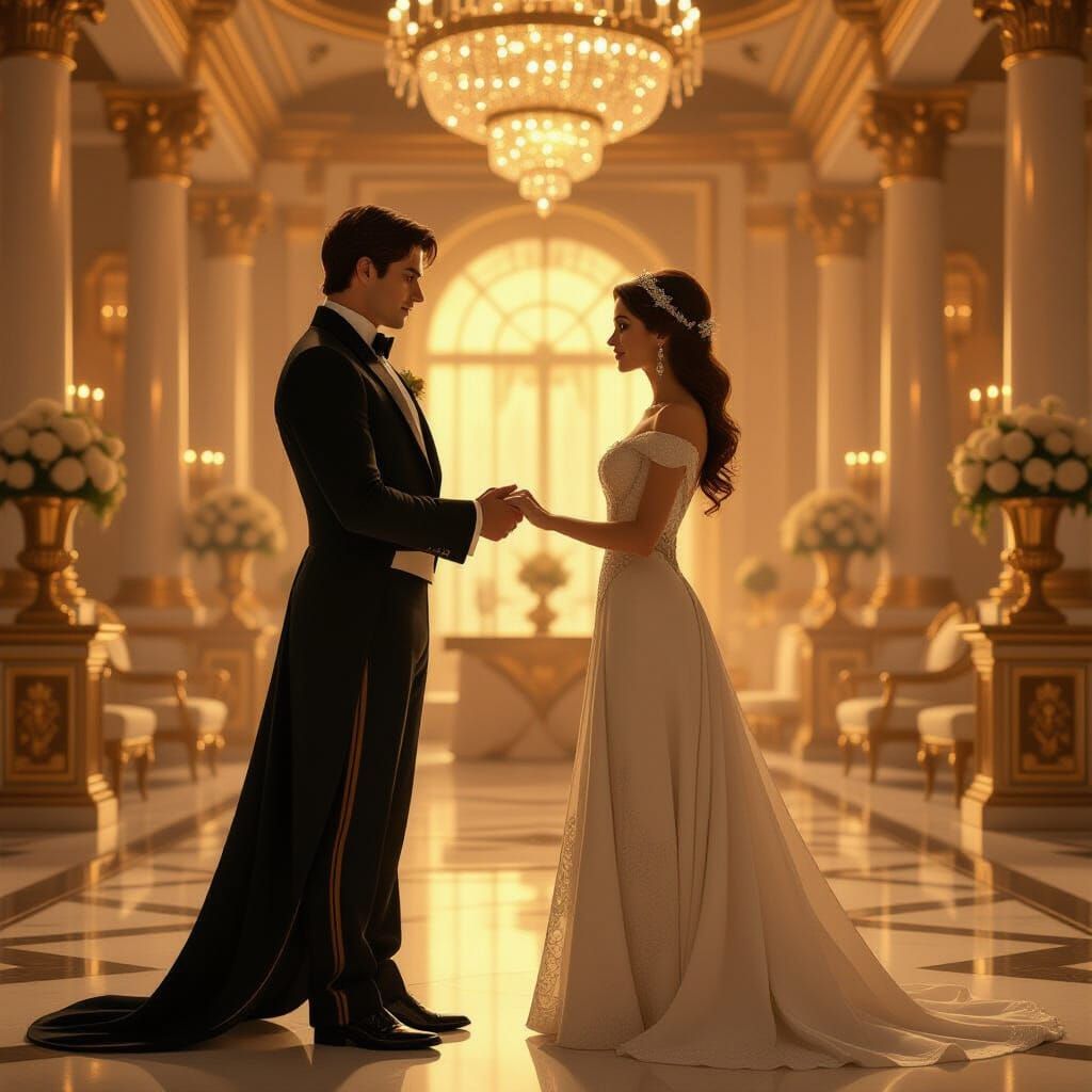 Royal Proposal in a Futuristic Art Nouveau Ballroom