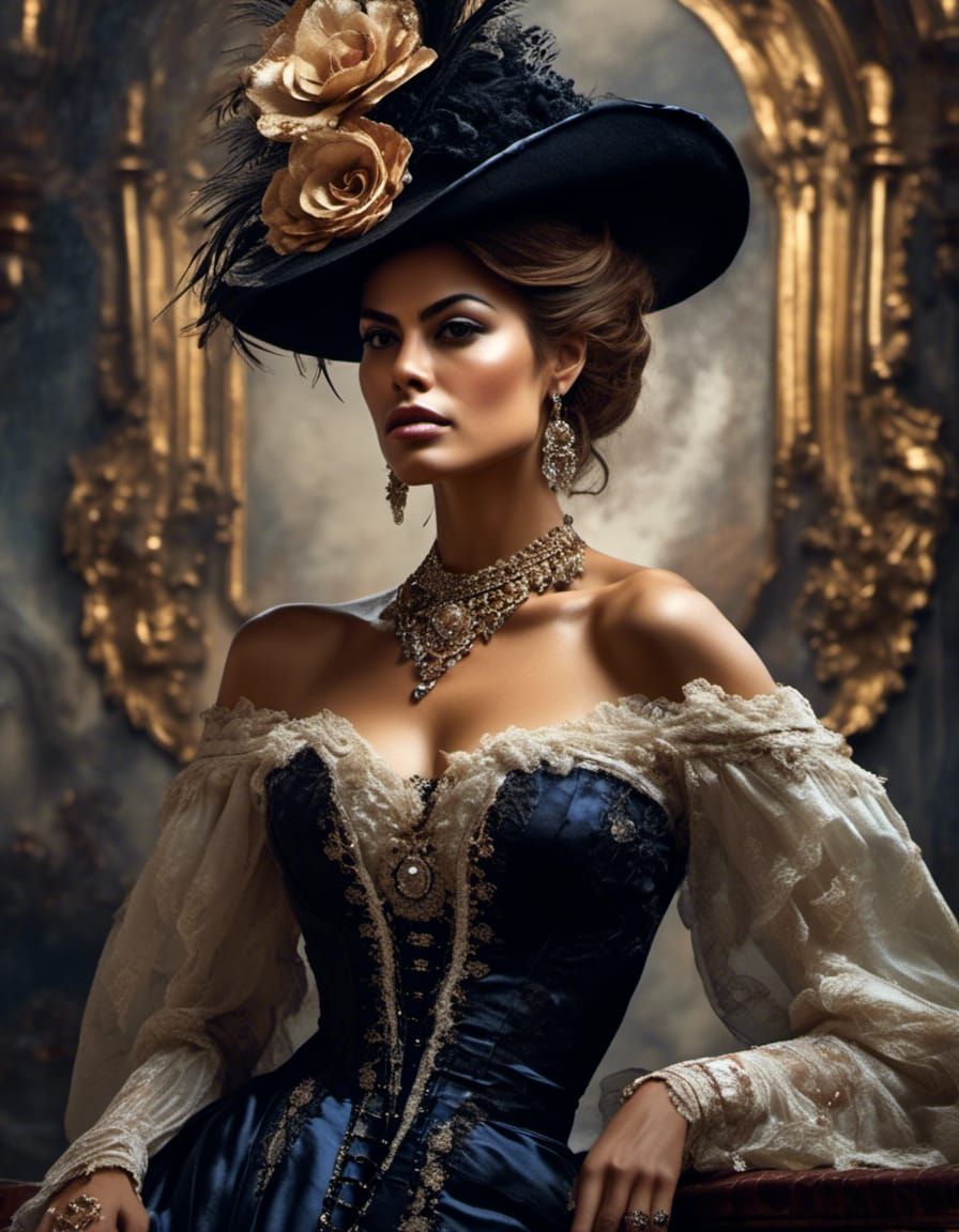 Eva Mendes in Victorian Dress, Impasto Style
