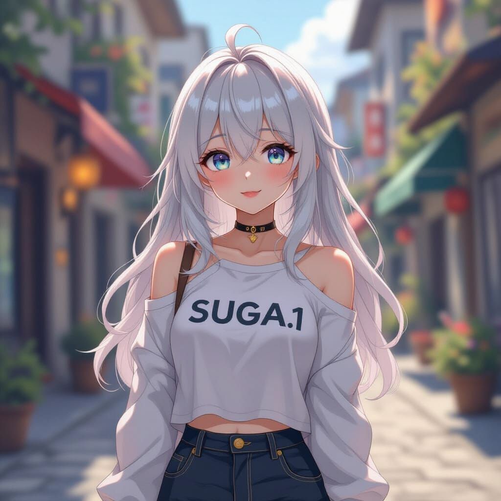 Cute Anime Girl Wearing SUGA Shirt