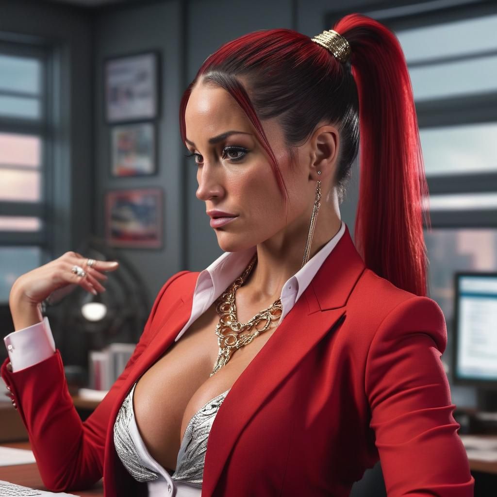 Woman in Red Suit: Digital Art Portrait